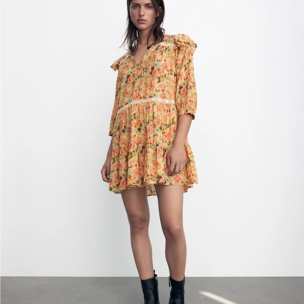 NWT ZARA Size Small Floral Print Mini Dress 7521/234